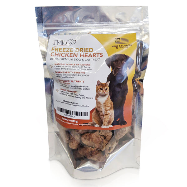 Freeze Dried Chicken Dog Treat – Raw Hearts, Natural Taurine Better Than Liver for Cats, USDA Certified, Single Dehydrated Ingredient for Pets & Puppy Training – No Grain, Gluten - Made in USA