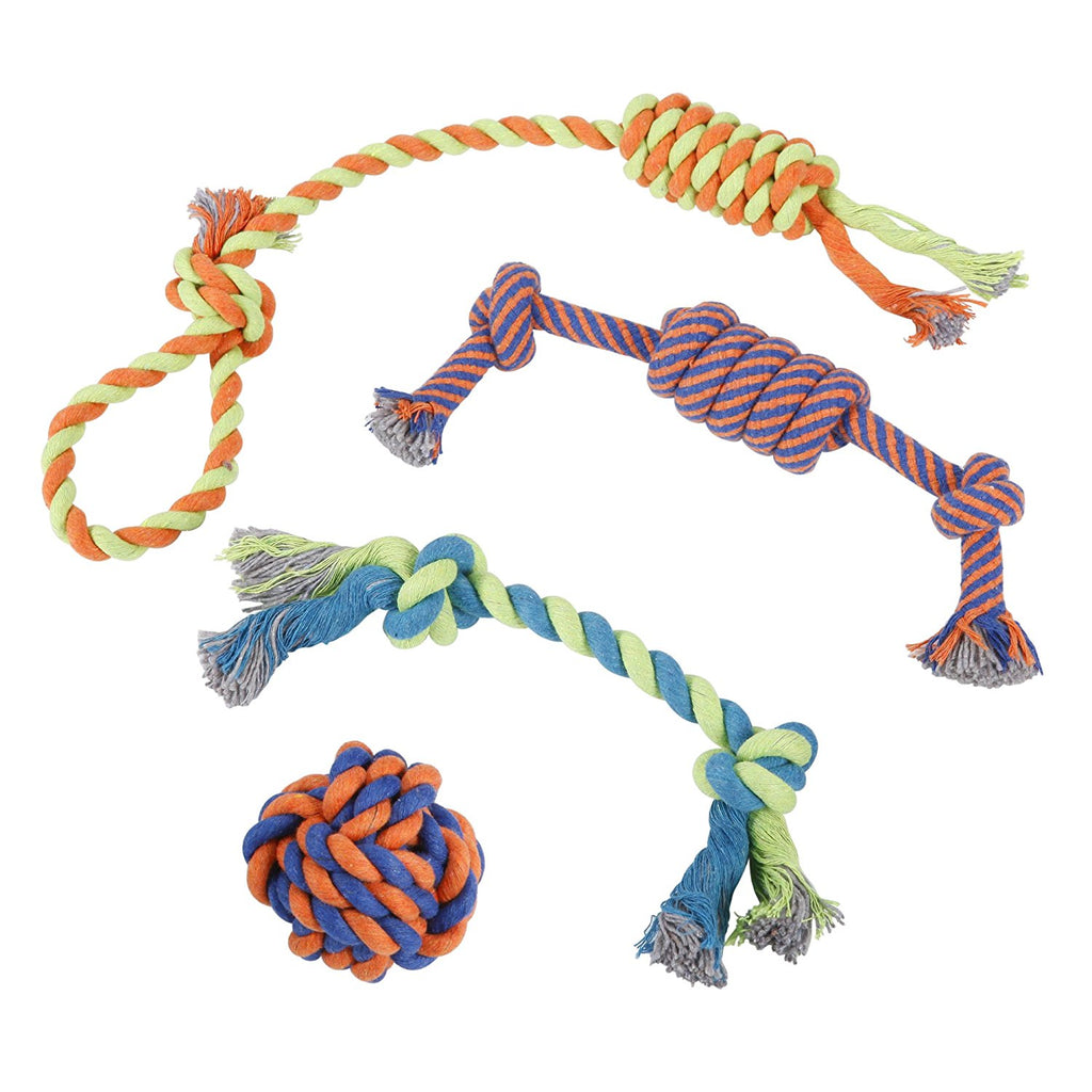 Rope Dog Toys Set of 4 Different Toys For Large and Small Dogs Sui
